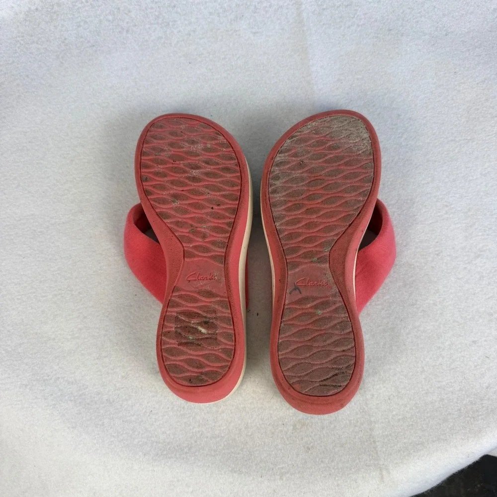 Clarks Cloudsteppers Arla Glitz‎ Coral Pink Wedge Sandals Womens US 8 UK 5.5
